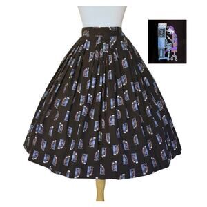 Vintage 50s Novelty Smoking Jazz Pianist Piano Player Fit n Flare Swing Skirt